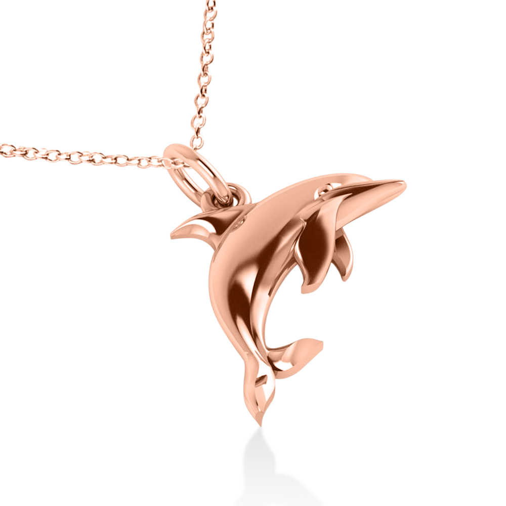 Dolphin Pendant Necklace 14k Rose Gold