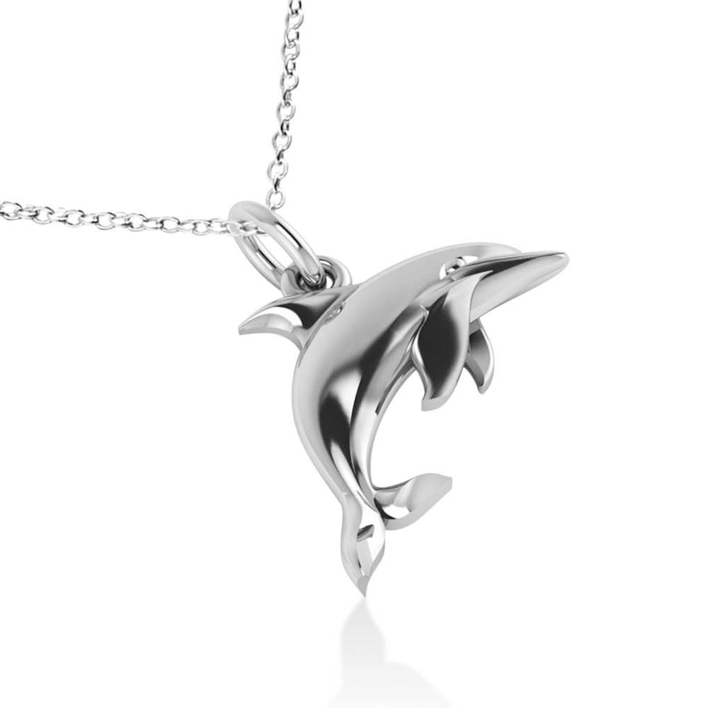 Dolphin Pendant Necklace 14k White Gold AD7827