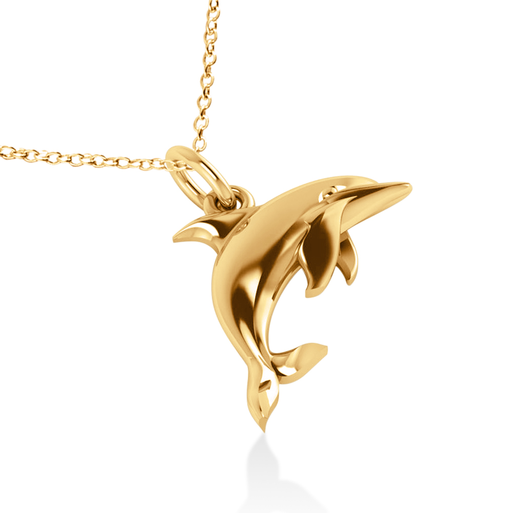 Dolphin Pendant Necklace 14k Yellow Gold