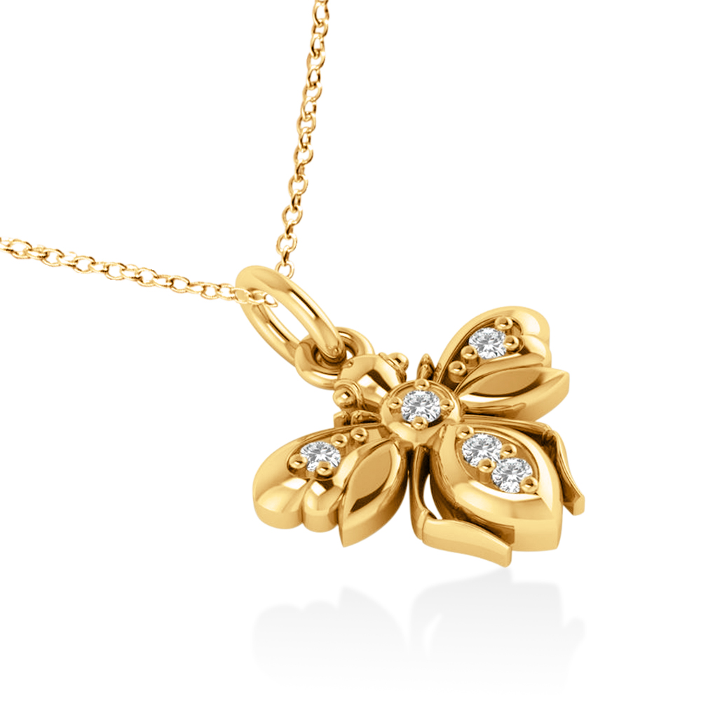 Diamond Bee Pendant Necklace 14k Yellow Gold (0.10ct)