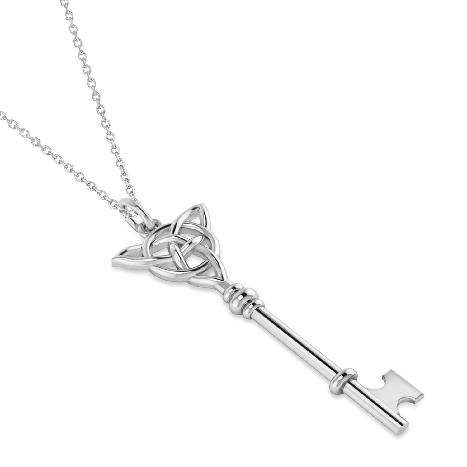 Celtic Knot Key Pendant Necklace 14k White Gold