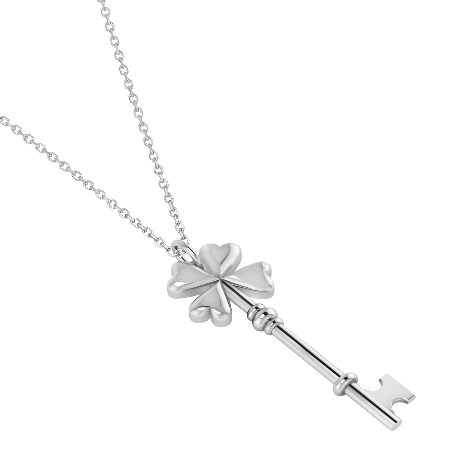 White gold four leaf clover necklace Clearance