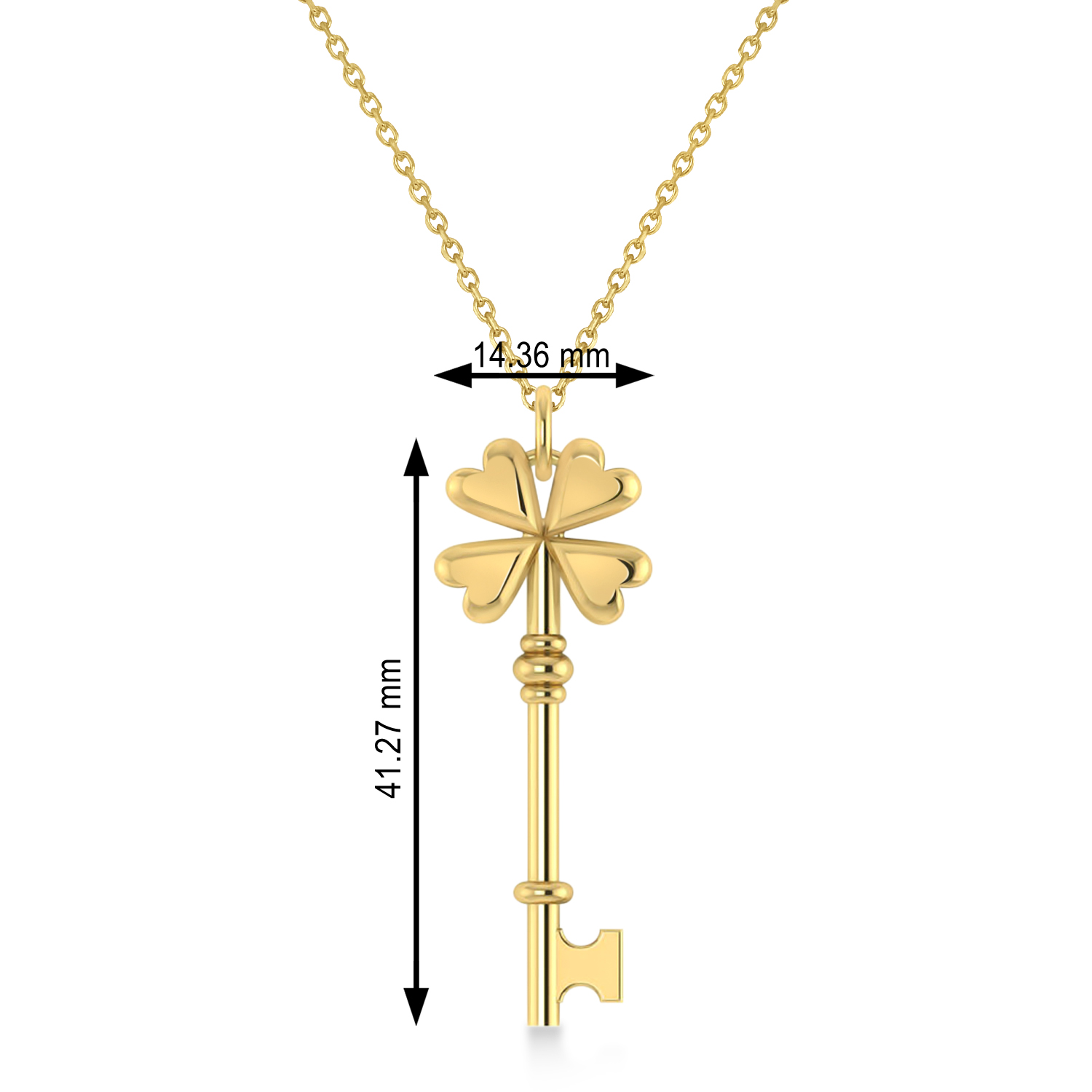 Four Leaf Clover Key Pendant Necklace 14k Yellow Gold
