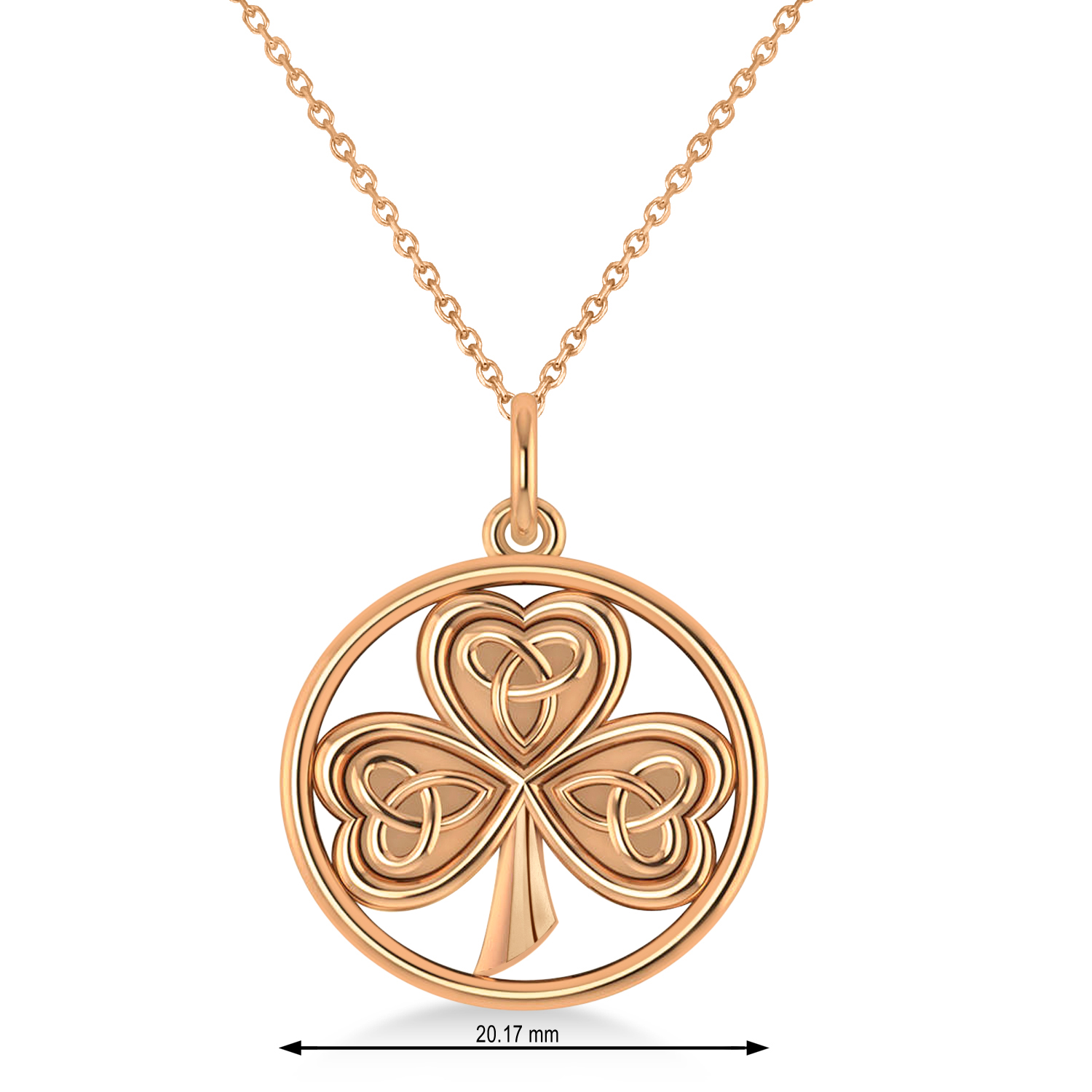 Enclosed Celtic Knot Three-Leaf Clover Pendant 14k Rose Gold