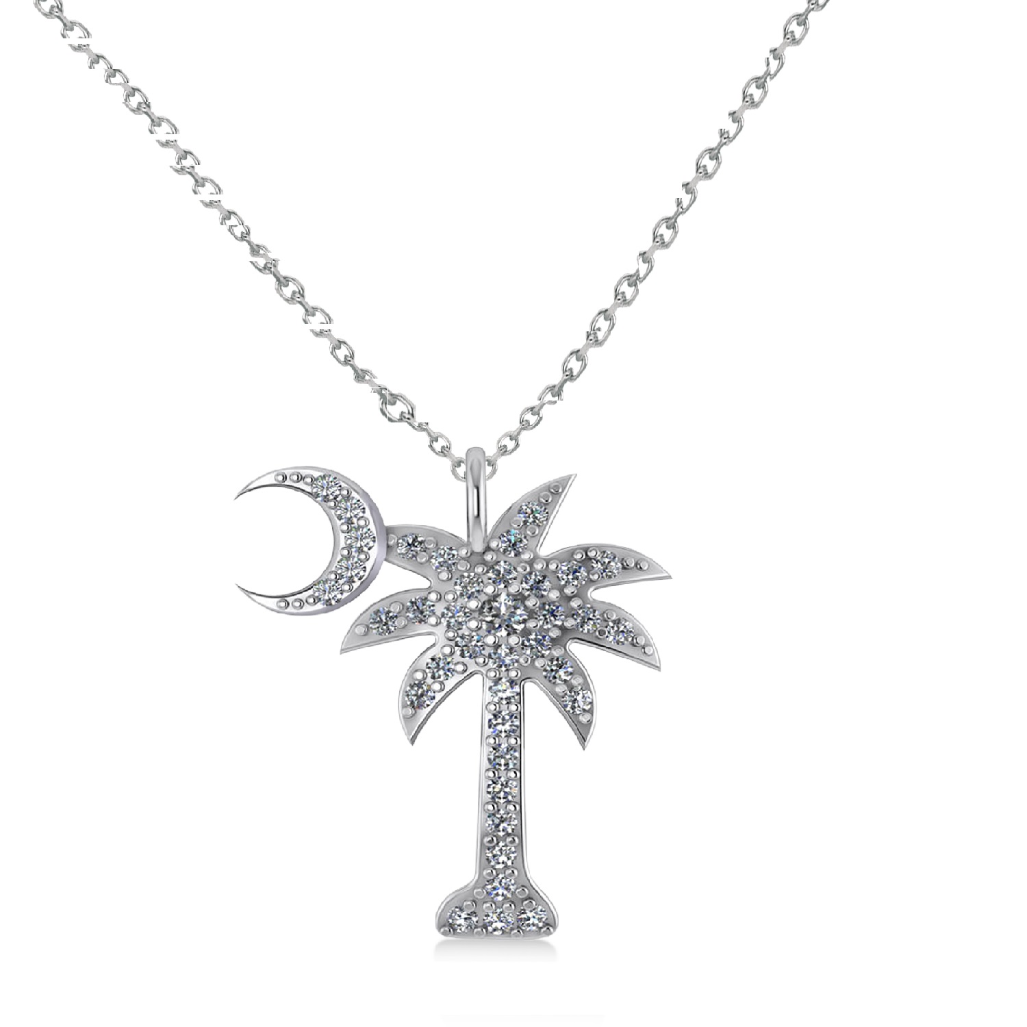 Palmetto & Crescent Moon Lab Diamond Pendant Necklace 14k White Gold (0.81ct)