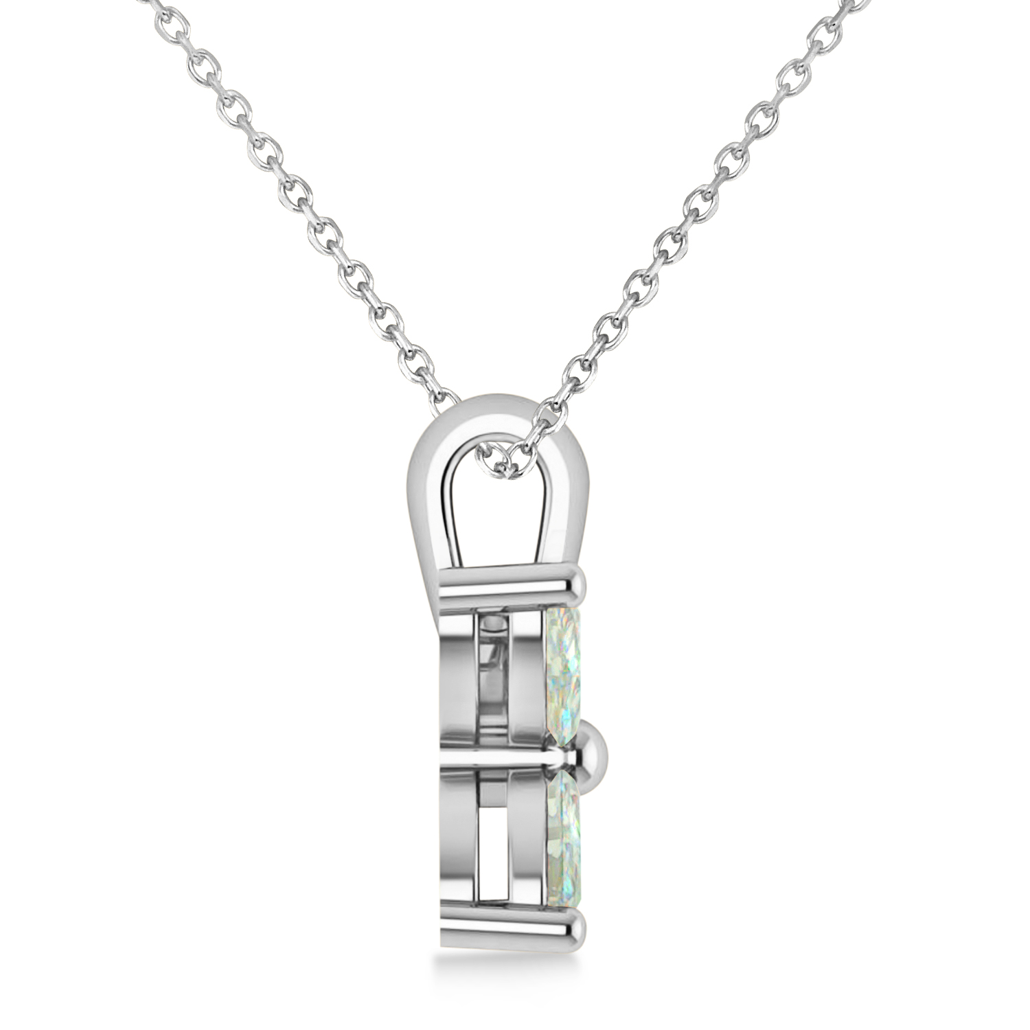 Opal Marquise Flower Pendant Necklace 14k White Gold (0.68 ctw)