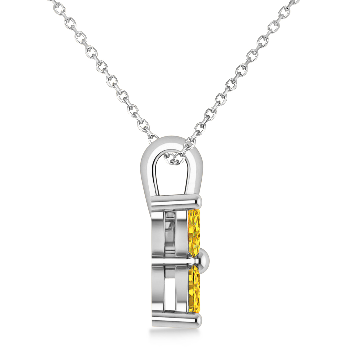 Yellow Saphhire Marquise Flower Pendant Necklace 14k White Gold (1.92 ctw)
