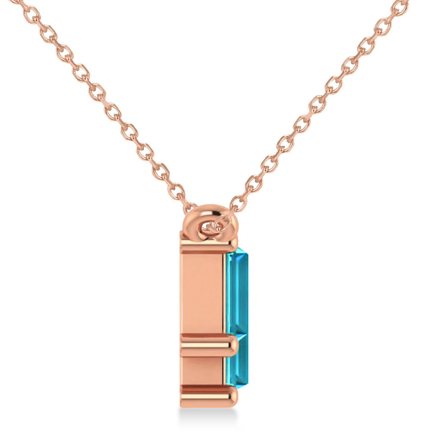 Bar Blue Diamond & Diamond Baguette Necklace 14k Rose Gold (2.10 ctw)