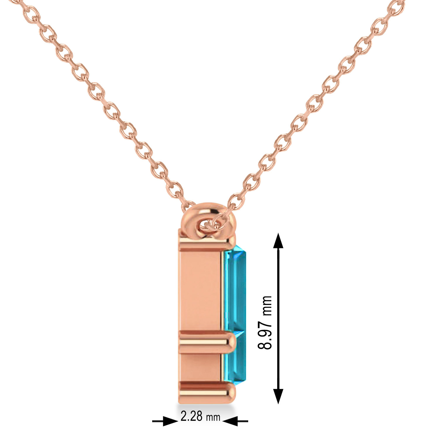 Bar Blue Diamond & Diamond Baguette Necklace 14k Rose Gold (2.10 ctw)