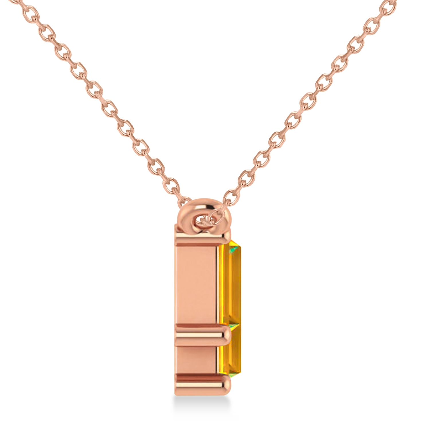 Bar Citrine & Diamond Baguette Necklace 14k Rose Gold (2.30 ctw)