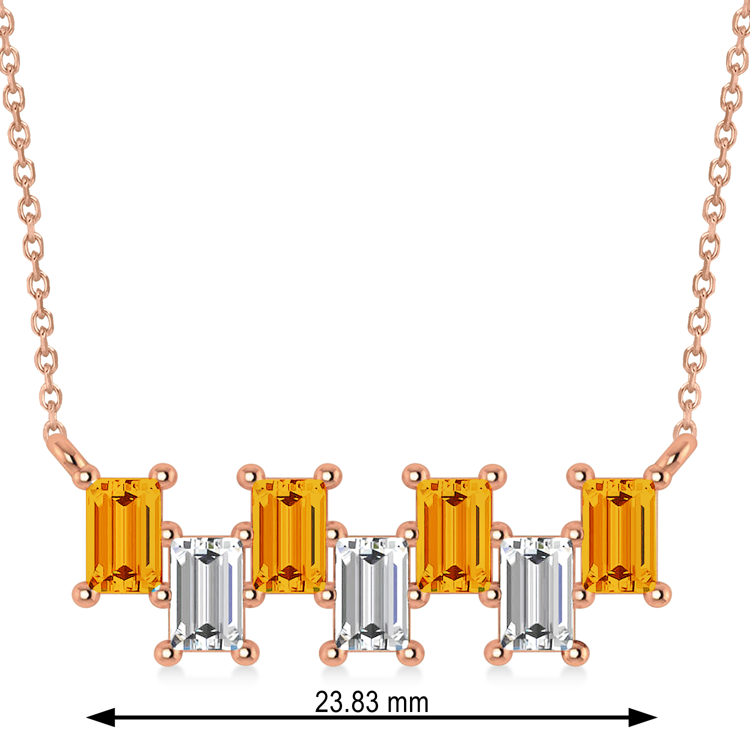 Bar Citrine & Diamond Baguette Necklace 14k Rose Gold (2.30 ctw)