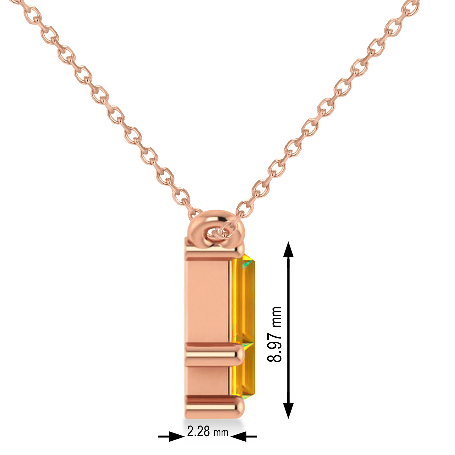 Bar Citrine & Diamond Baguette Necklace 14k Rose Gold (2.30 ctw)