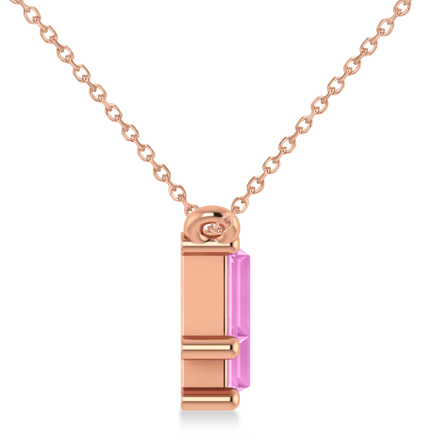 Bar Pink Sapphire & Diamond Baguette Necklace 14k Rose Gold (3.10 ctw)