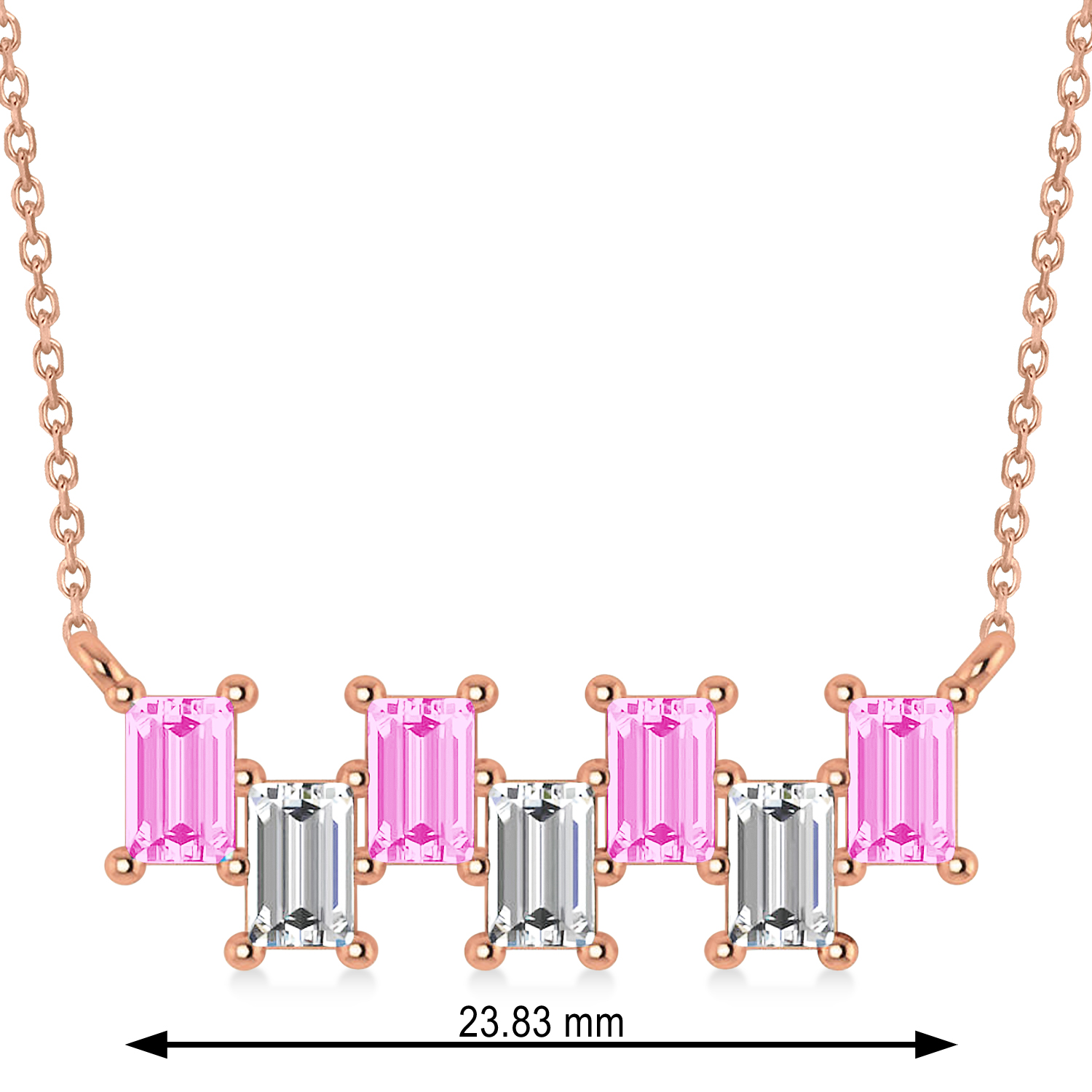 Bar Pink Sapphire & Diamond Baguette Necklace 14k Rose Gold (3.10 ctw)