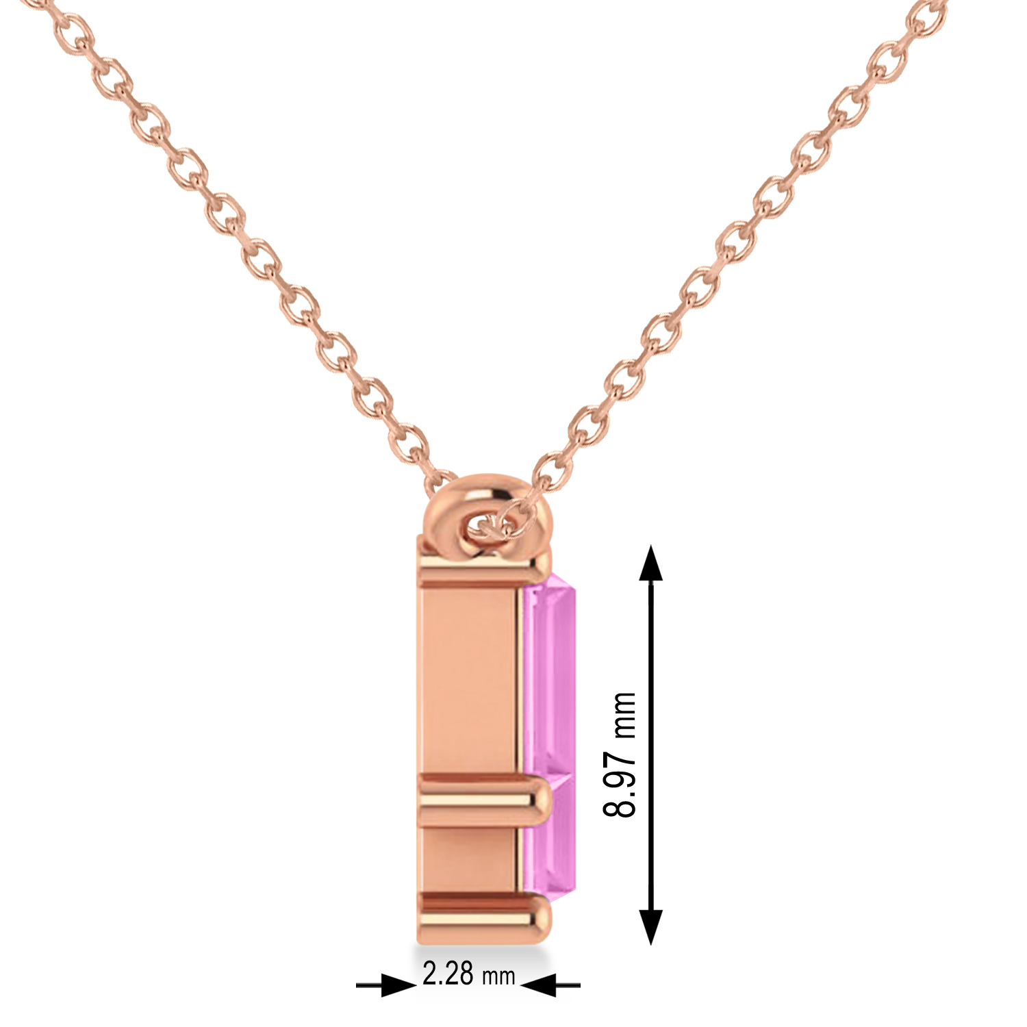 Bar Pink Sapphire & Diamond Baguette Necklace 14k Rose Gold (3.10 ctw)