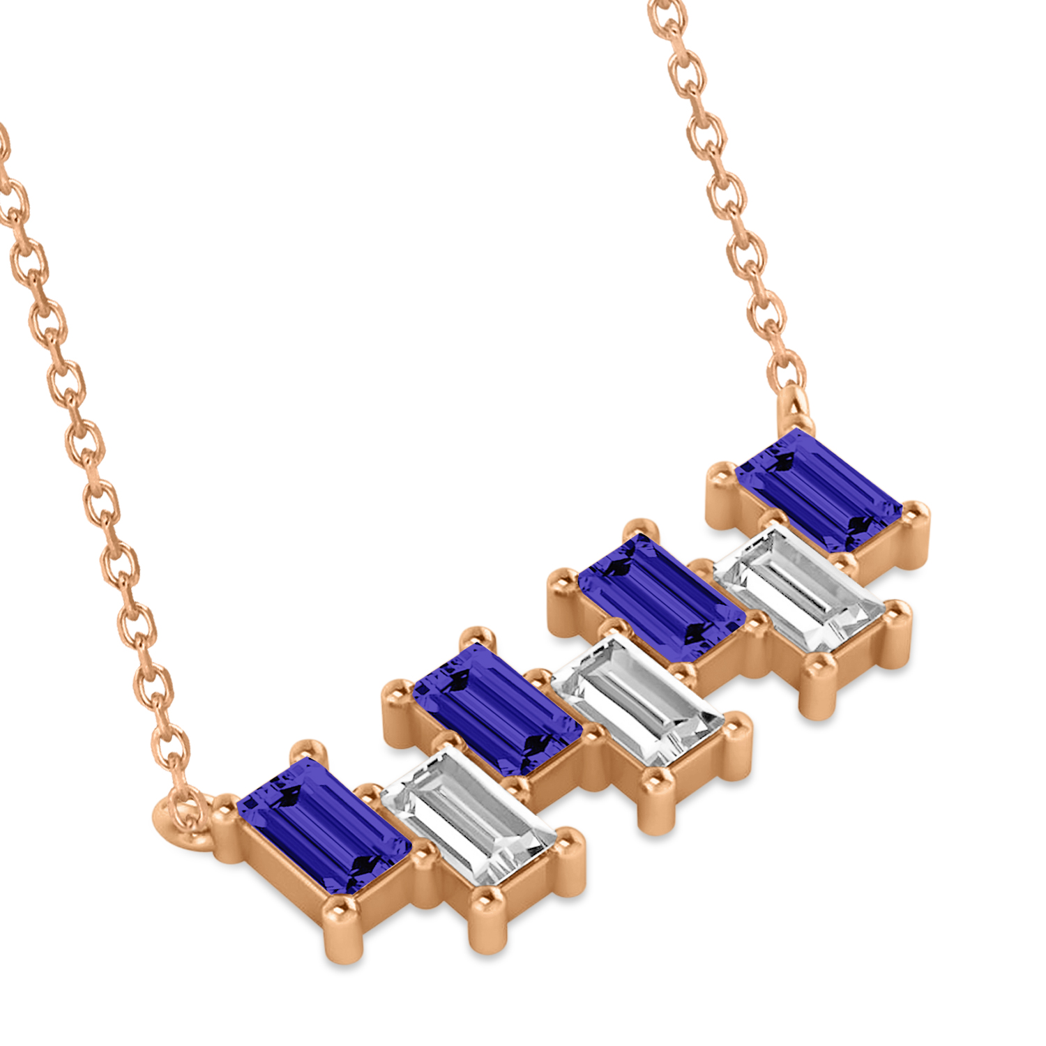 Bar Tanzanite & Diamond Baguette Necklace 14k Rose Gold (2.42ctw)