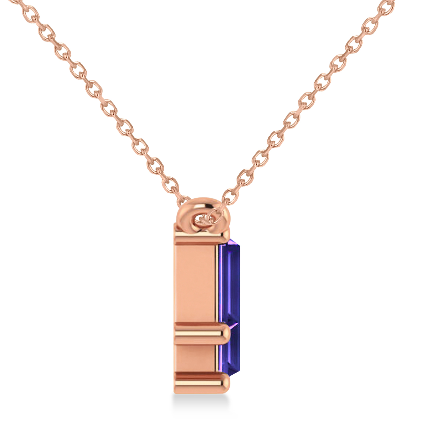 Bar Tanzanite & Diamond Baguette Necklace 14k Rose Gold (2.42ctw)