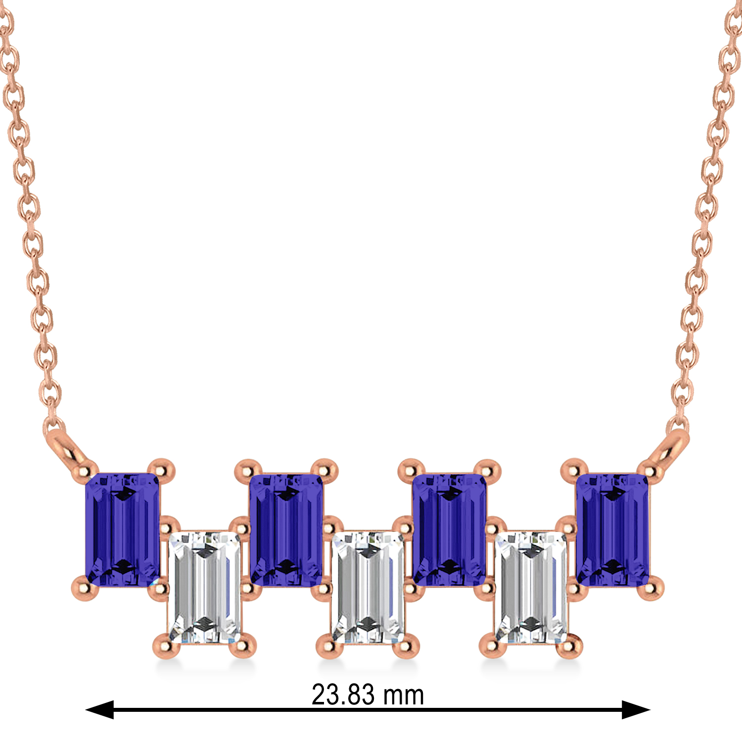 Bar Tanzanite & Diamond Baguette Necklace 14k Rose Gold (2.42ctw)
