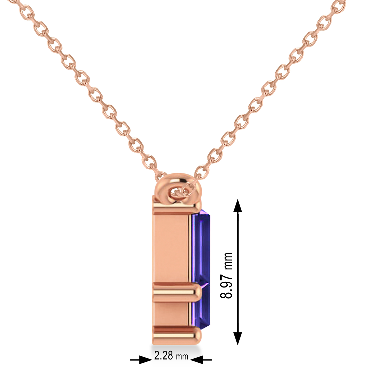 Bar Tanzanite & Diamond Baguette Necklace 14k Rose Gold (2.42ctw)