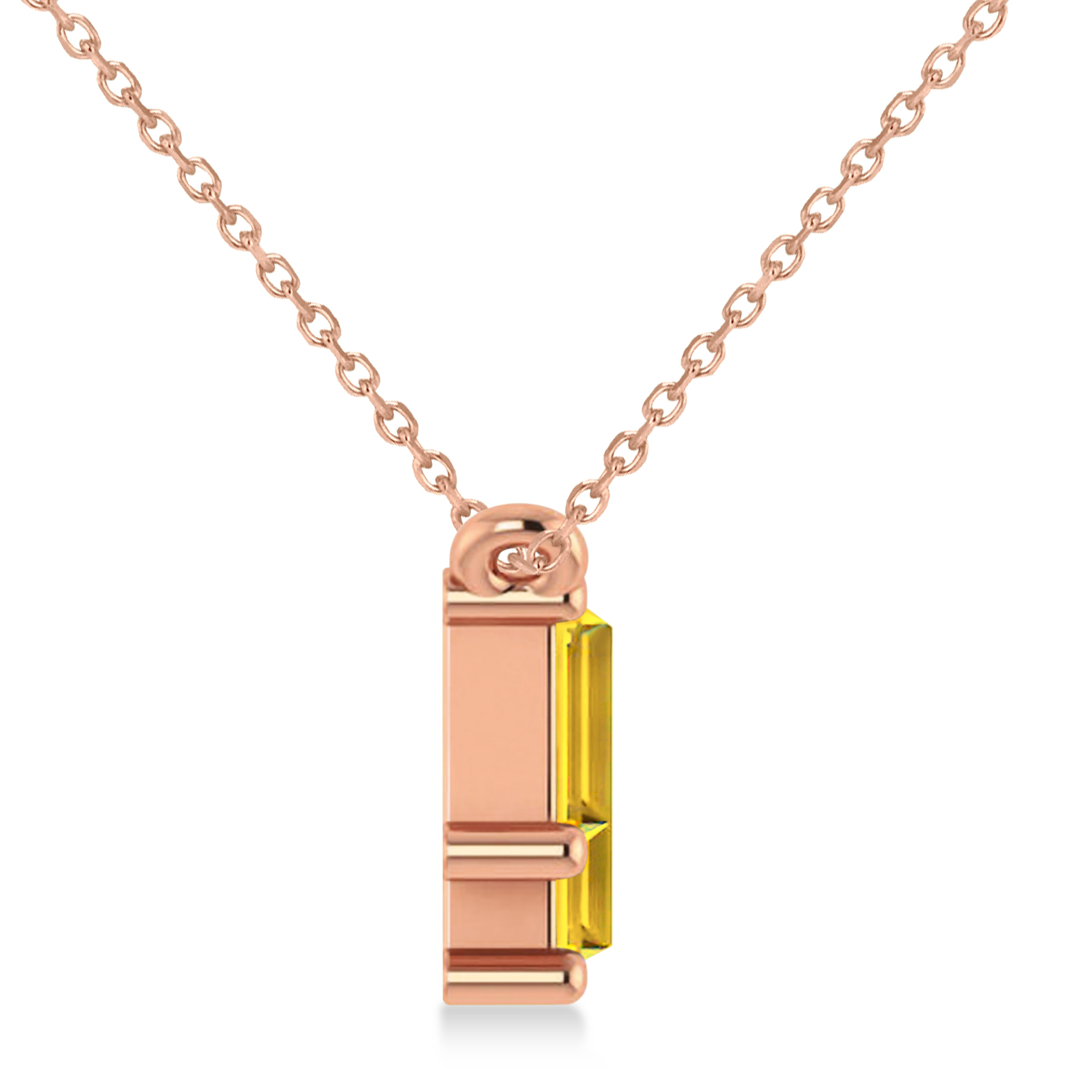 Bar Yellow Sapphire & Diamond Baguette Necklace 14k Rose Gold (3.10 ctw)