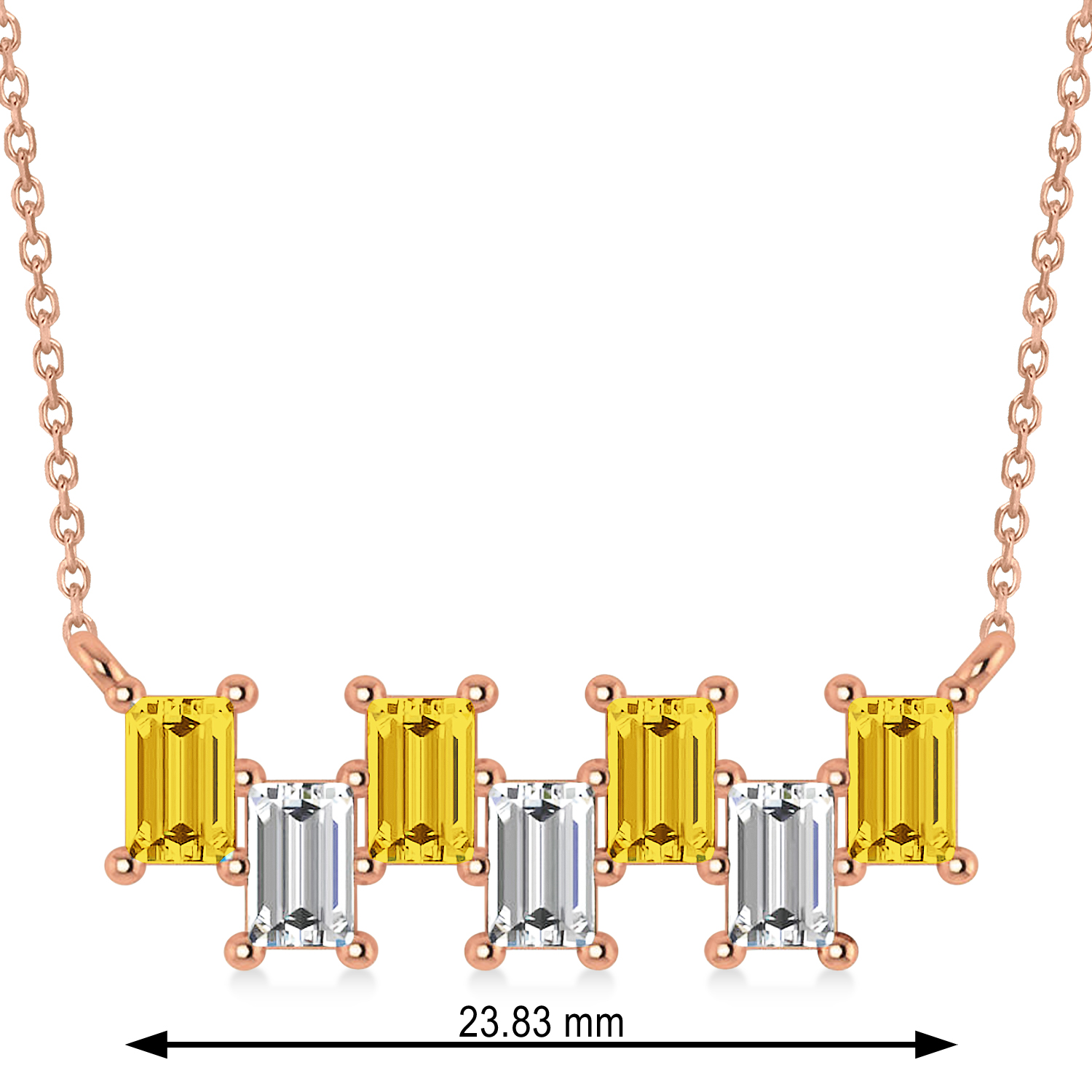 Bar Yellow Sapphire & Diamond Baguette Necklace 14k Rose Gold (3.10 ctw)