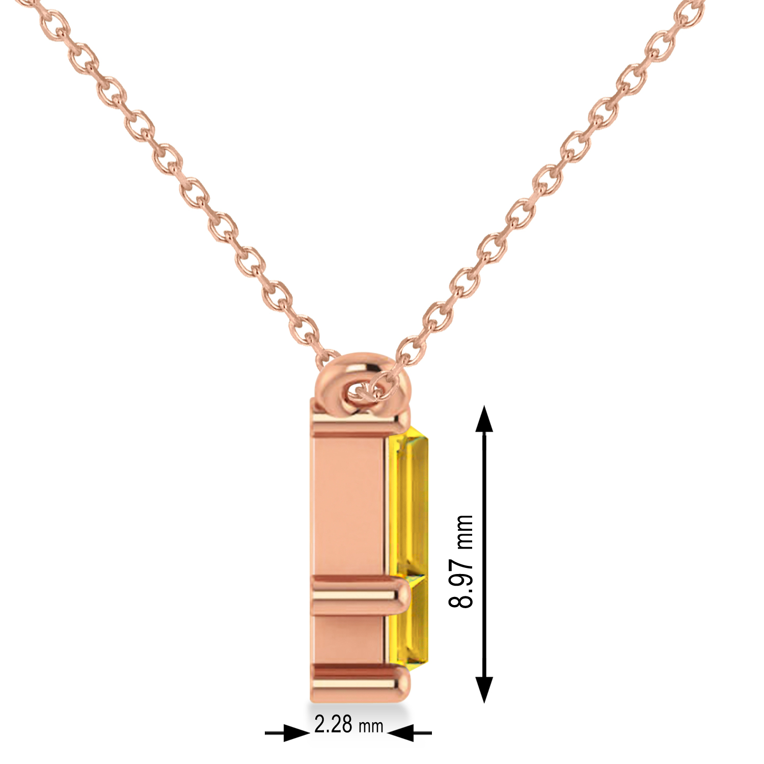 Bar Yellow Sapphire & Diamond Baguette Necklace 14k Rose Gold (3.10 ctw)