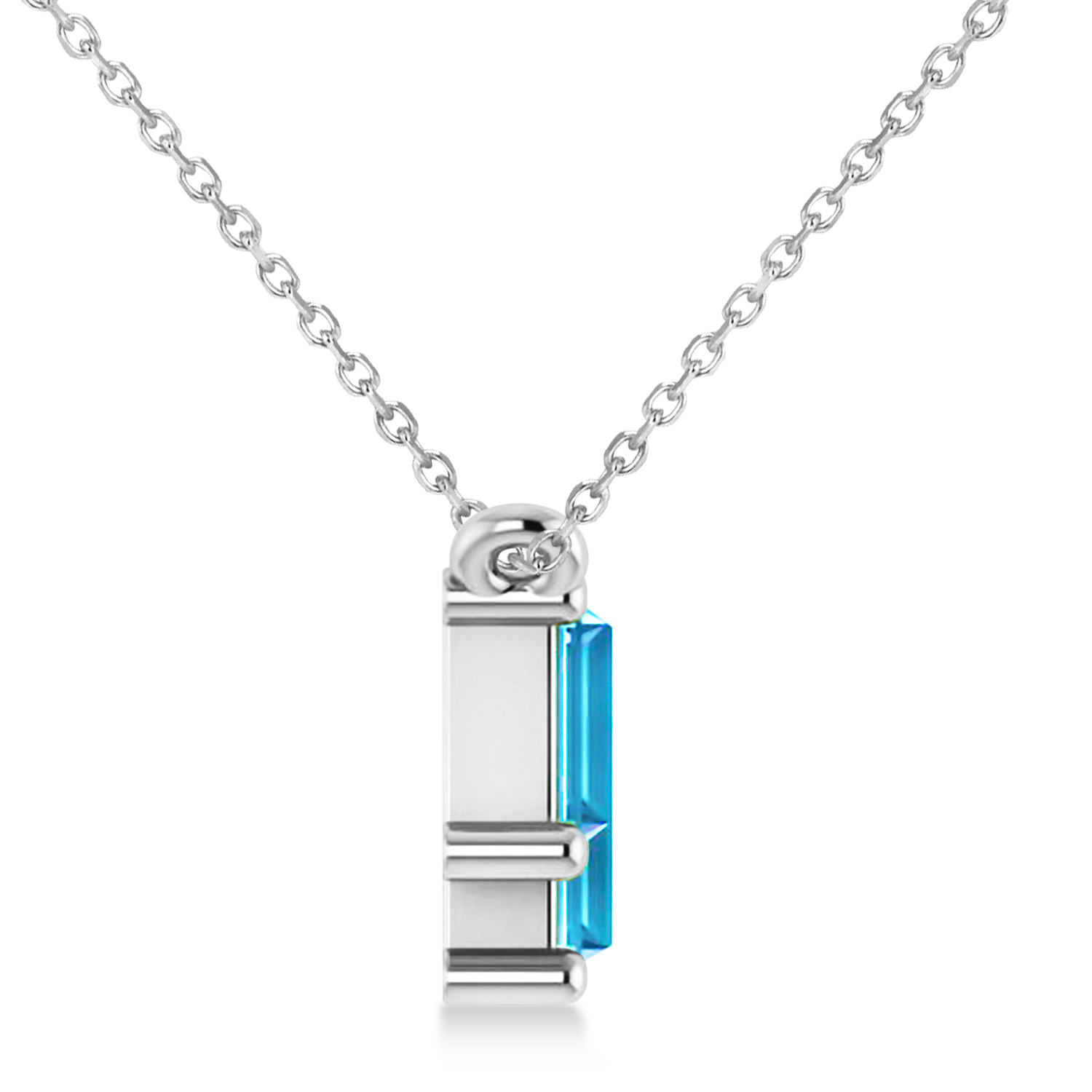 Bar Blue Topaz & Diamond Baguette Necklace 14k White Gold (1.98 ctw)