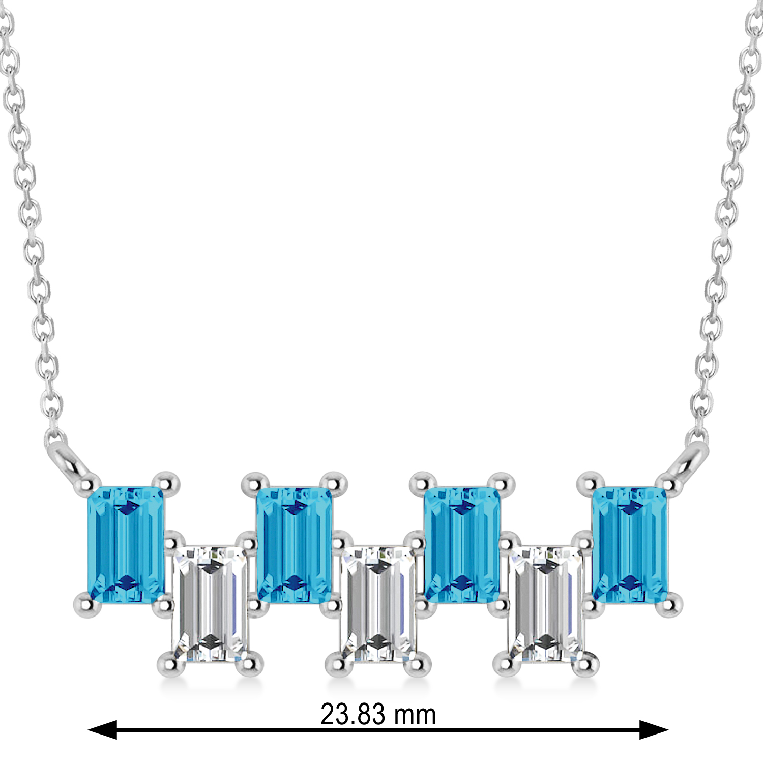Bar Blue Topaz & Diamond Baguette Necklace 14k White Gold (1.98 ctw)