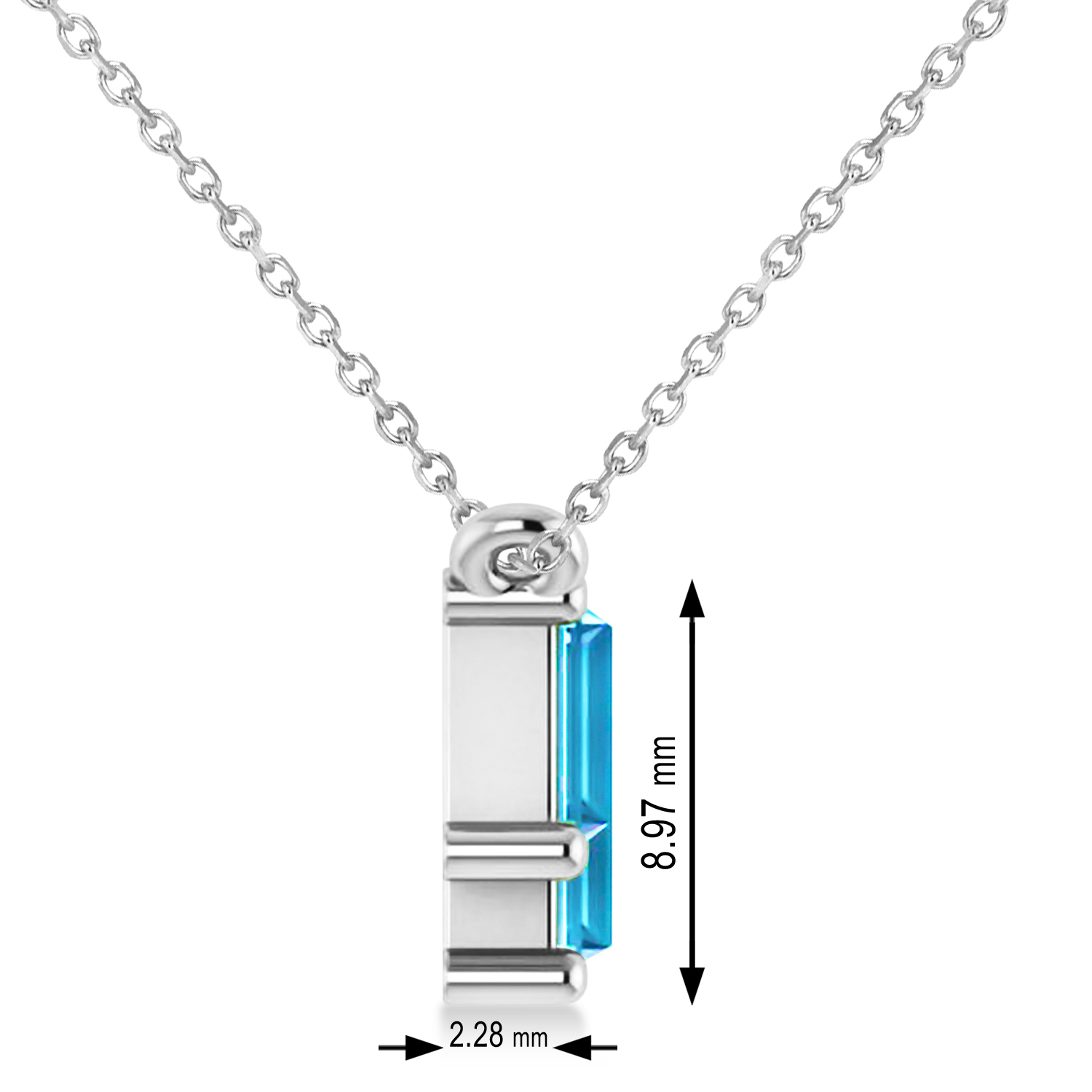 Bar Blue Topaz & Diamond Baguette Necklace 14k White Gold (1.98 ctw)