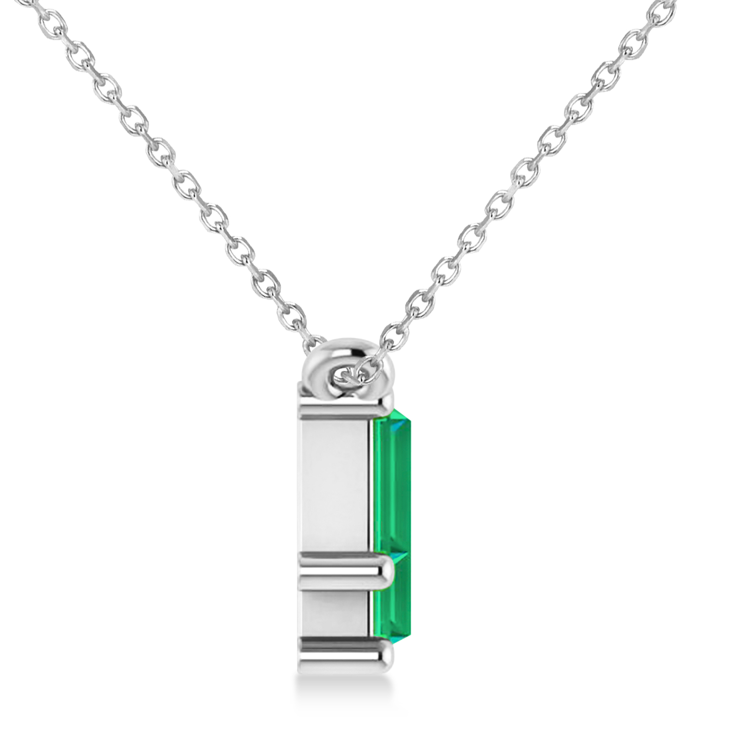 Bar Emerald & Diamond Baguette Necklace 14k White Gold (2.10 ctw)