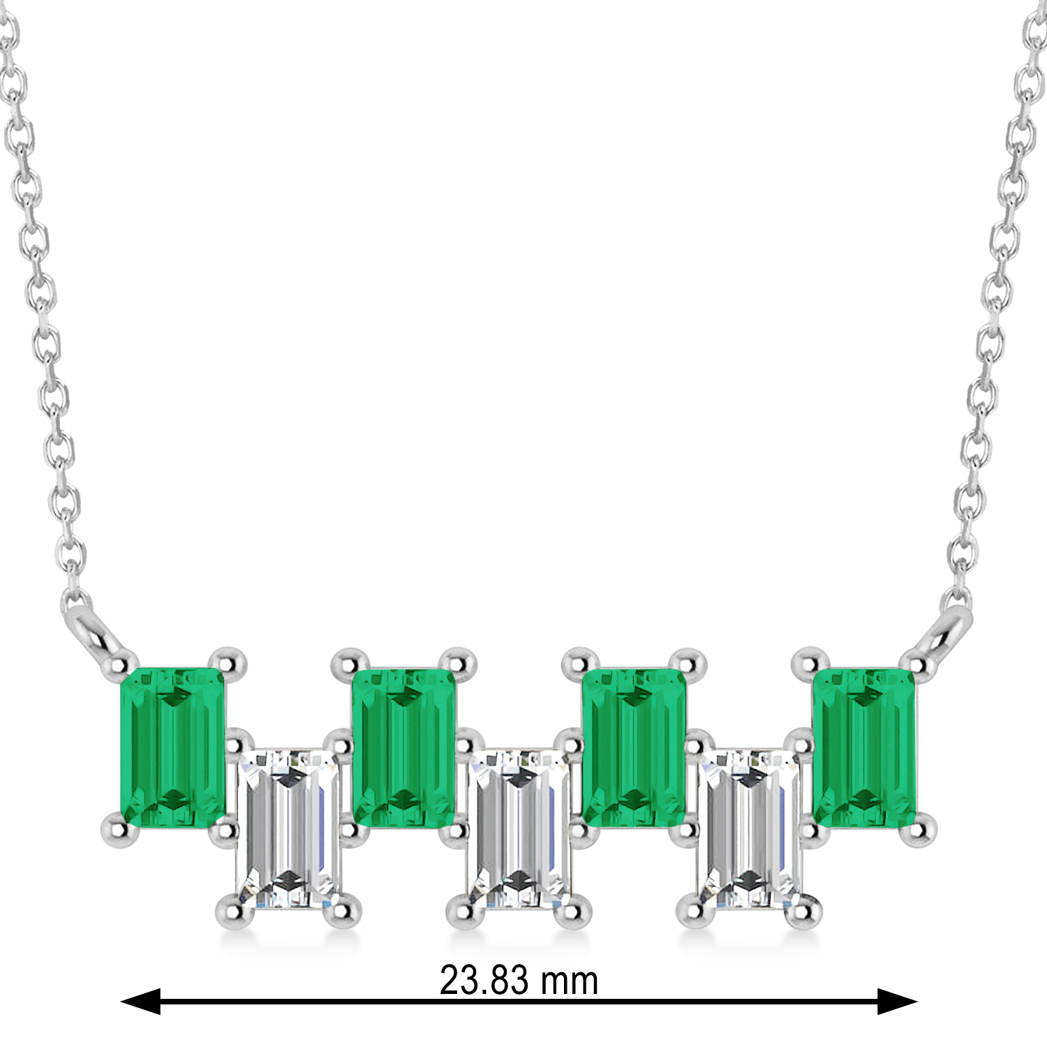 Bar Emerald & Diamond Baguette Necklace 14k White Gold (2.10 ctw)