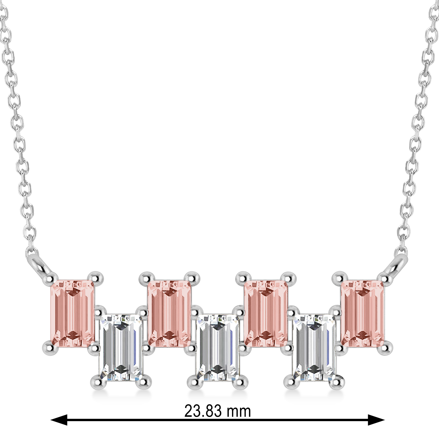 Bar Morganite & Diamond Baguette Necklace 14k White Gold (3.10 ctw)
