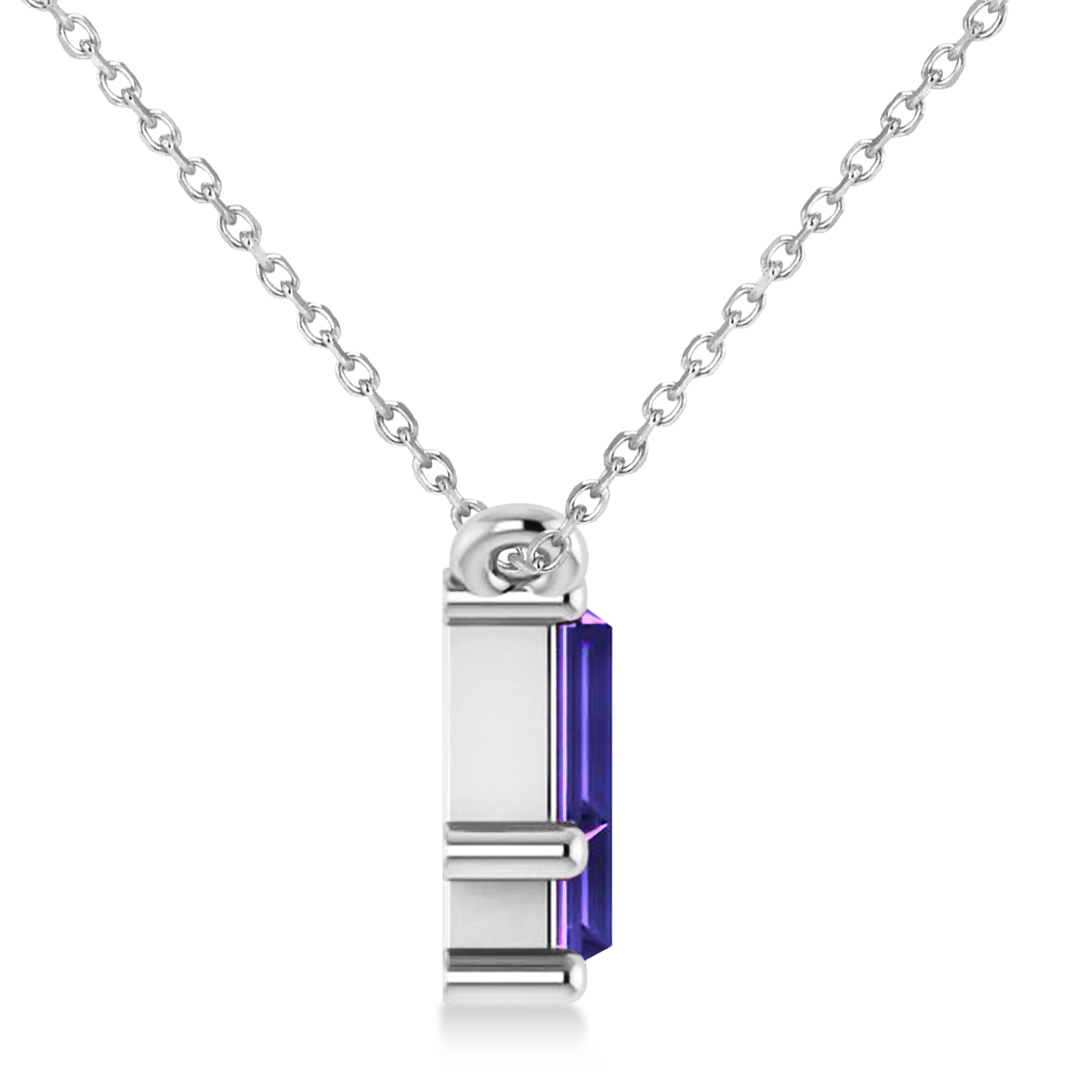 Bar Tanzanite & Diamond Baguette Necklace 14k White Gold (2.42 ctw)