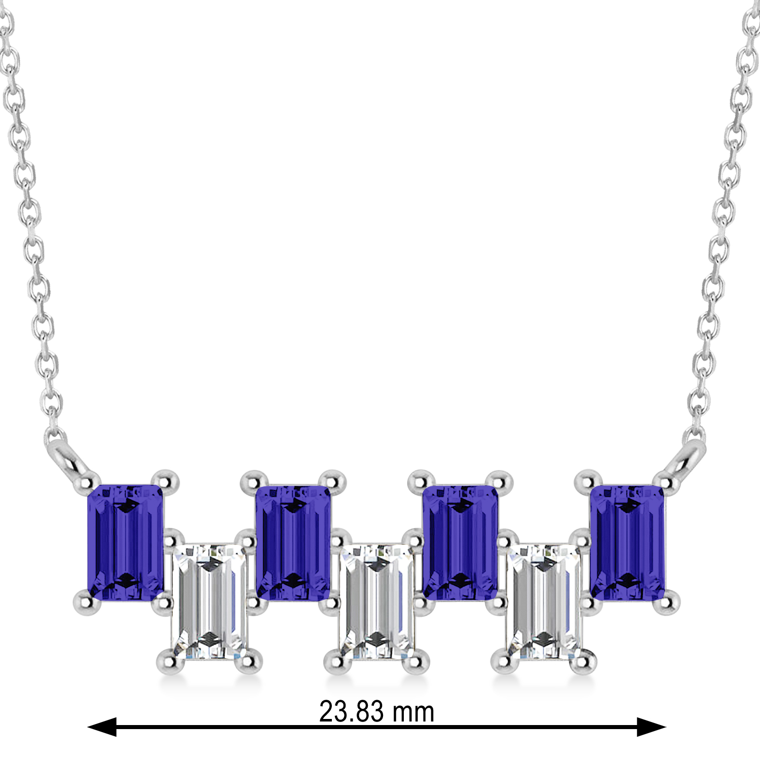 Bar Tanzanite & Diamond Baguette Necklace 14k White Gold (2.42 ctw)