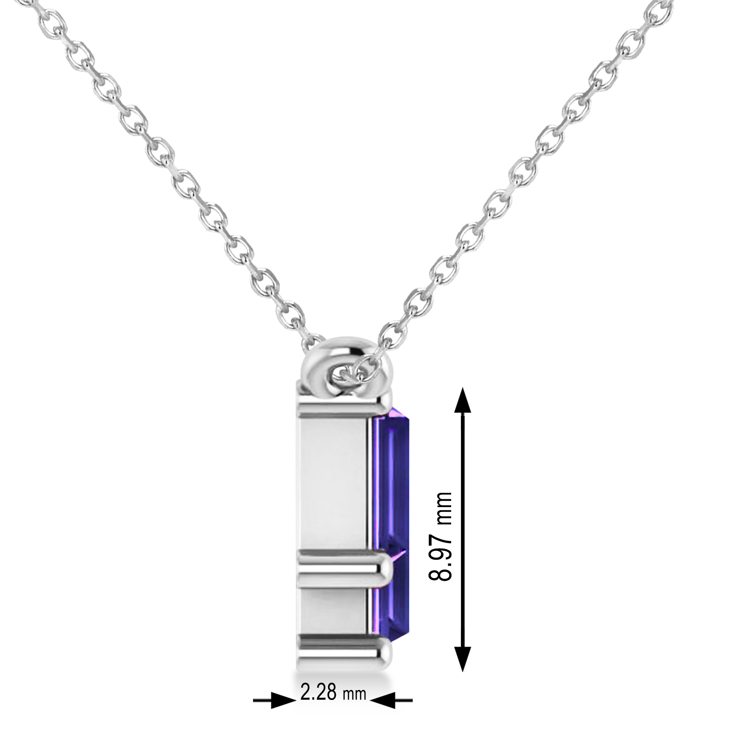Bar Tanzanite & Diamond Baguette Necklace 14k White Gold (2.42 ctw)