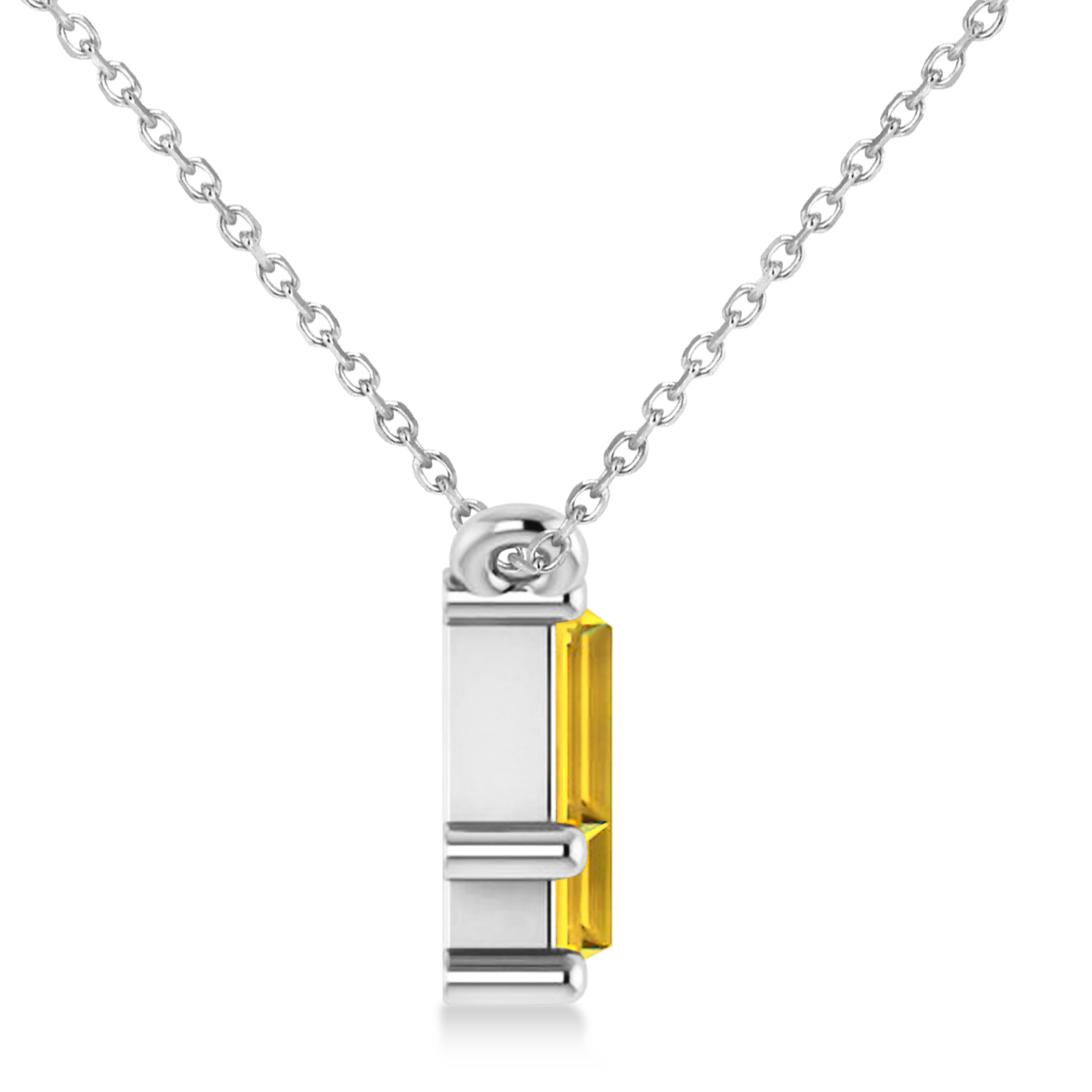 Bar Yellow Sapphire & Diamond Baguette Necklace 14k White Gold (3.10 ctw)