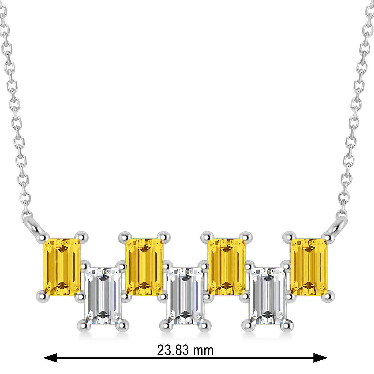 Bar Yellow Sapphire & Diamond Baguette Necklace 14k White Gold (3.10 ctw)
