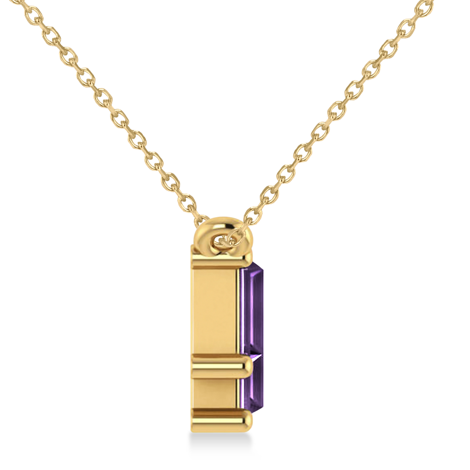 Bar Amethyst & Diamond Baguette Necklace 14k Yellow Gold (2.50 ctw)