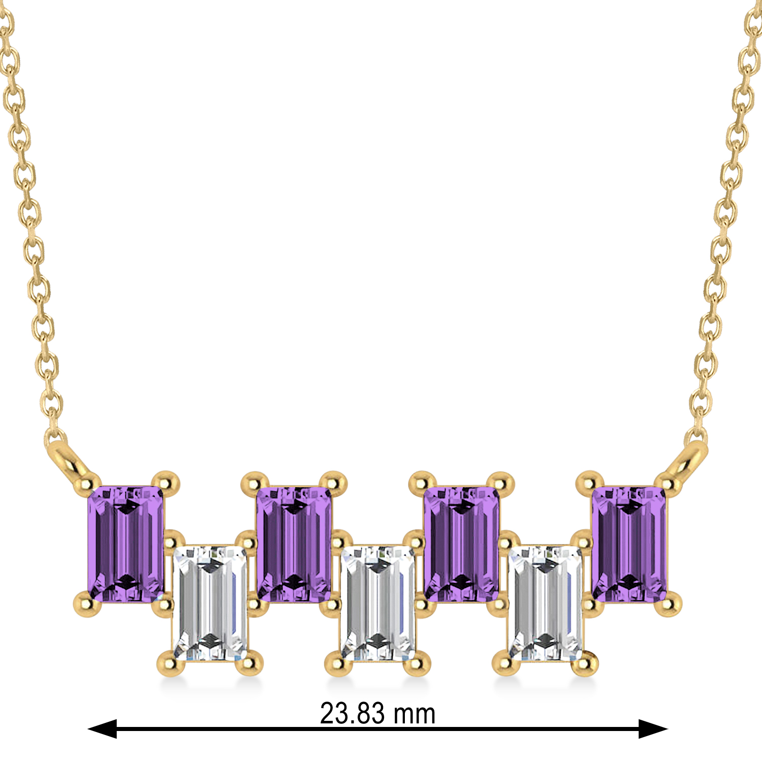 Bar Amethyst & Diamond Baguette Necklace 14k Yellow Gold (2.50 ctw)