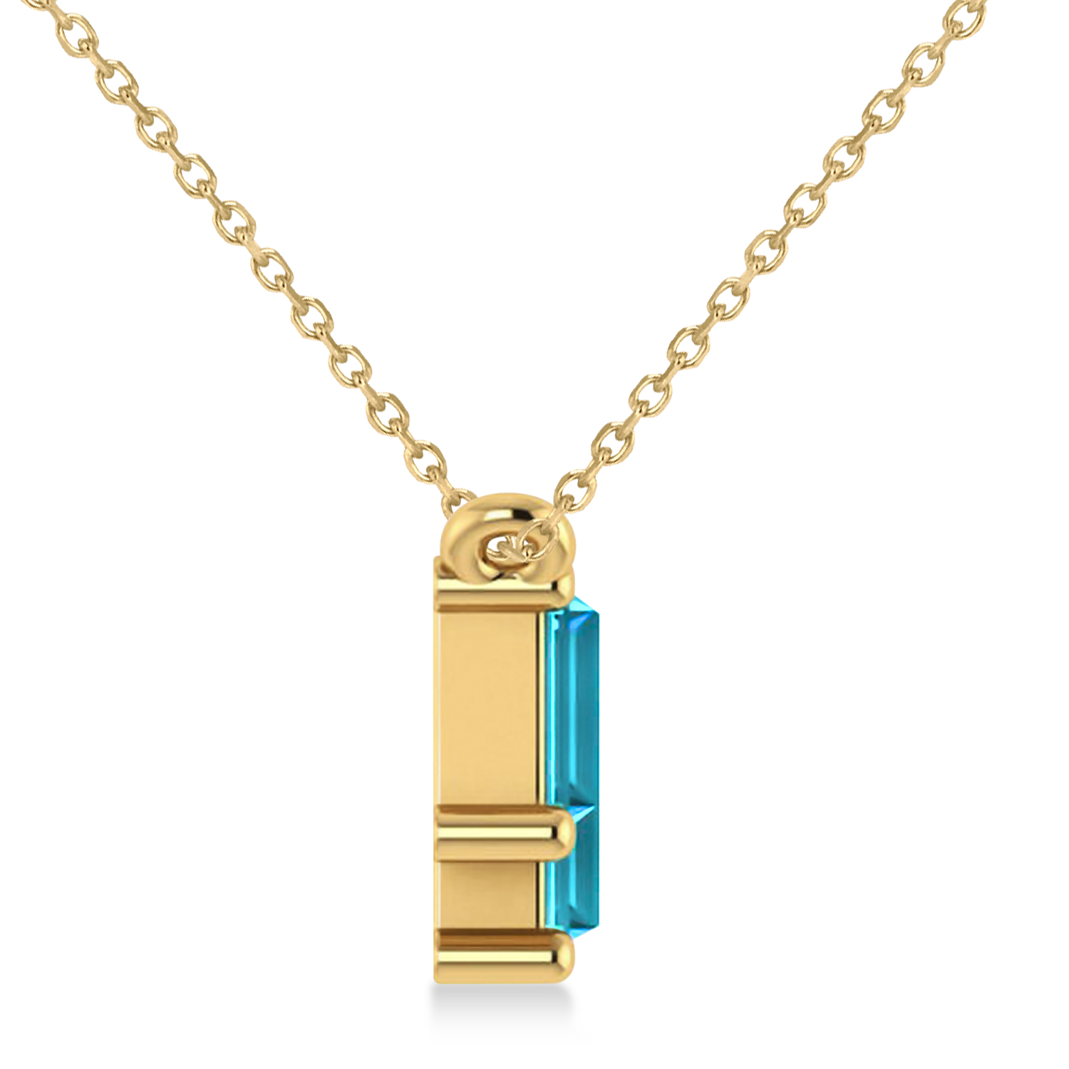Bar Blue Topaz & Diamond Baguette Necklace 14k Yellow Gold (1.98 ctw)