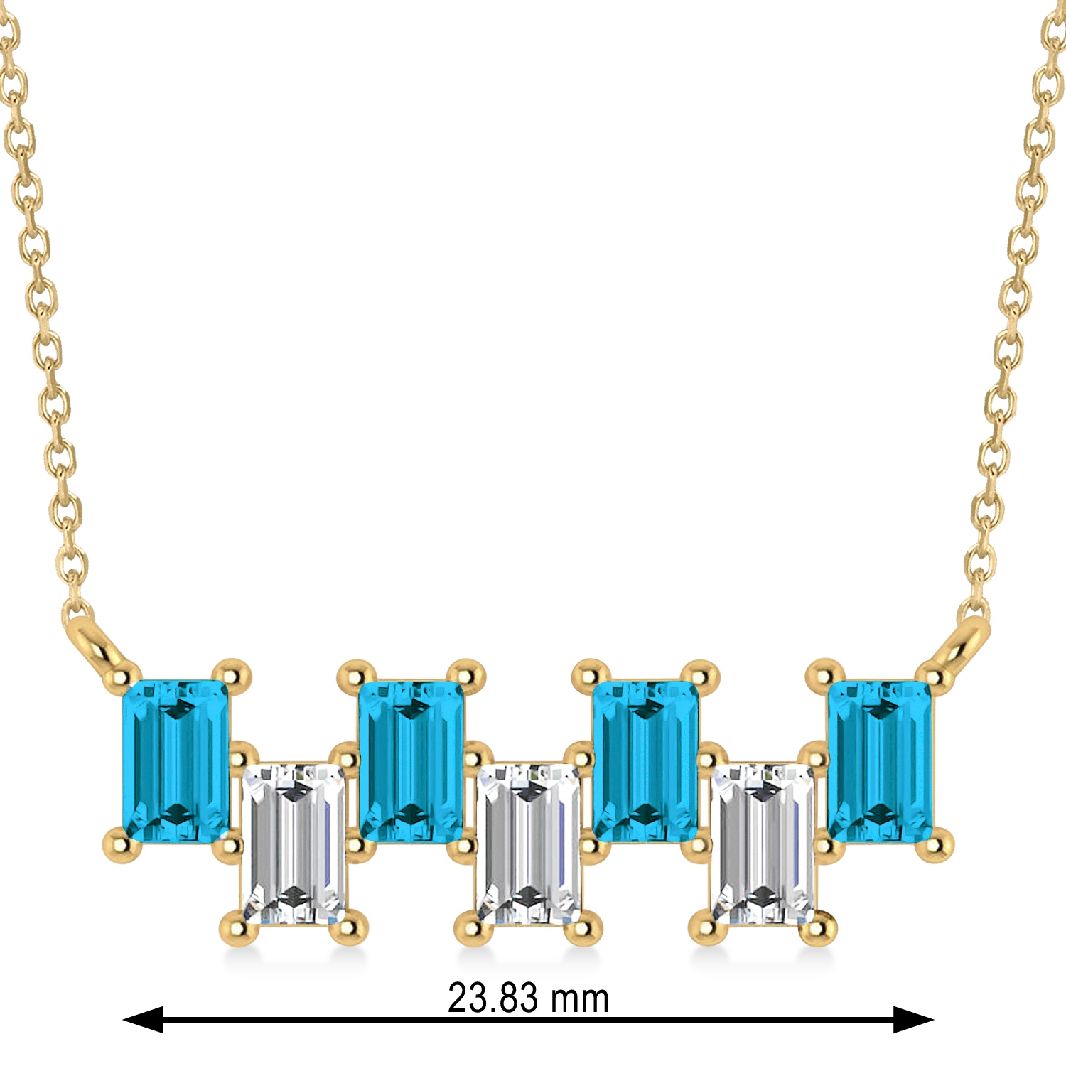 Bar Blue Topaz & Diamond Baguette Necklace 14k Yellow Gold (1.98 ctw)