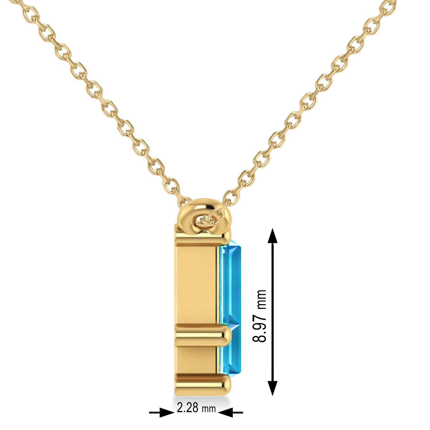 Bar Blue Topaz & Diamond Baguette Necklace 14k Yellow Gold (1.98 ctw)