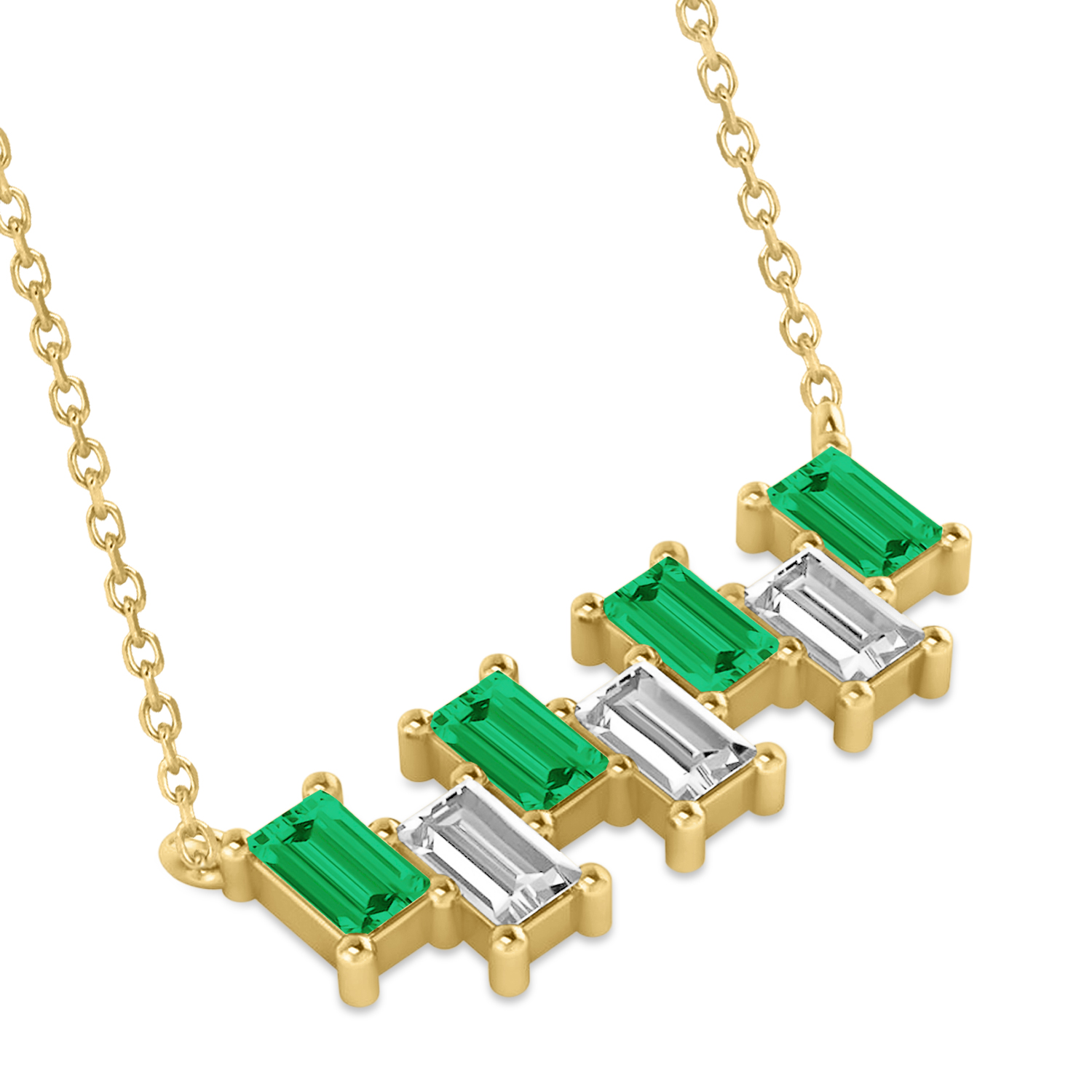 Bar Emerald & Diamond Baguette Necklace 14k Yellow Gold (2.10 ctw)