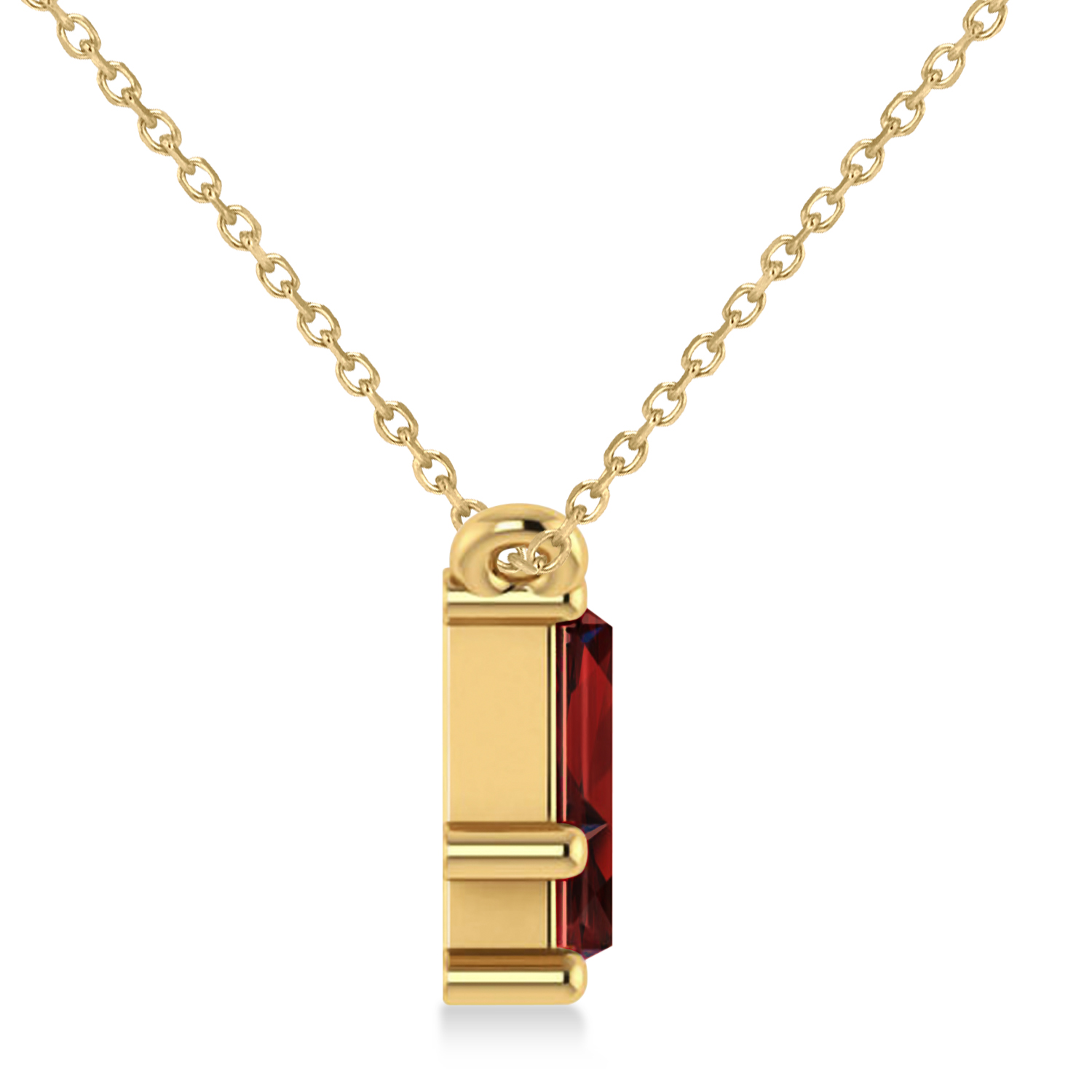Bar Garnet & Diamond Baguette Necklace 14k Yellow Gold (1.90 ctw)