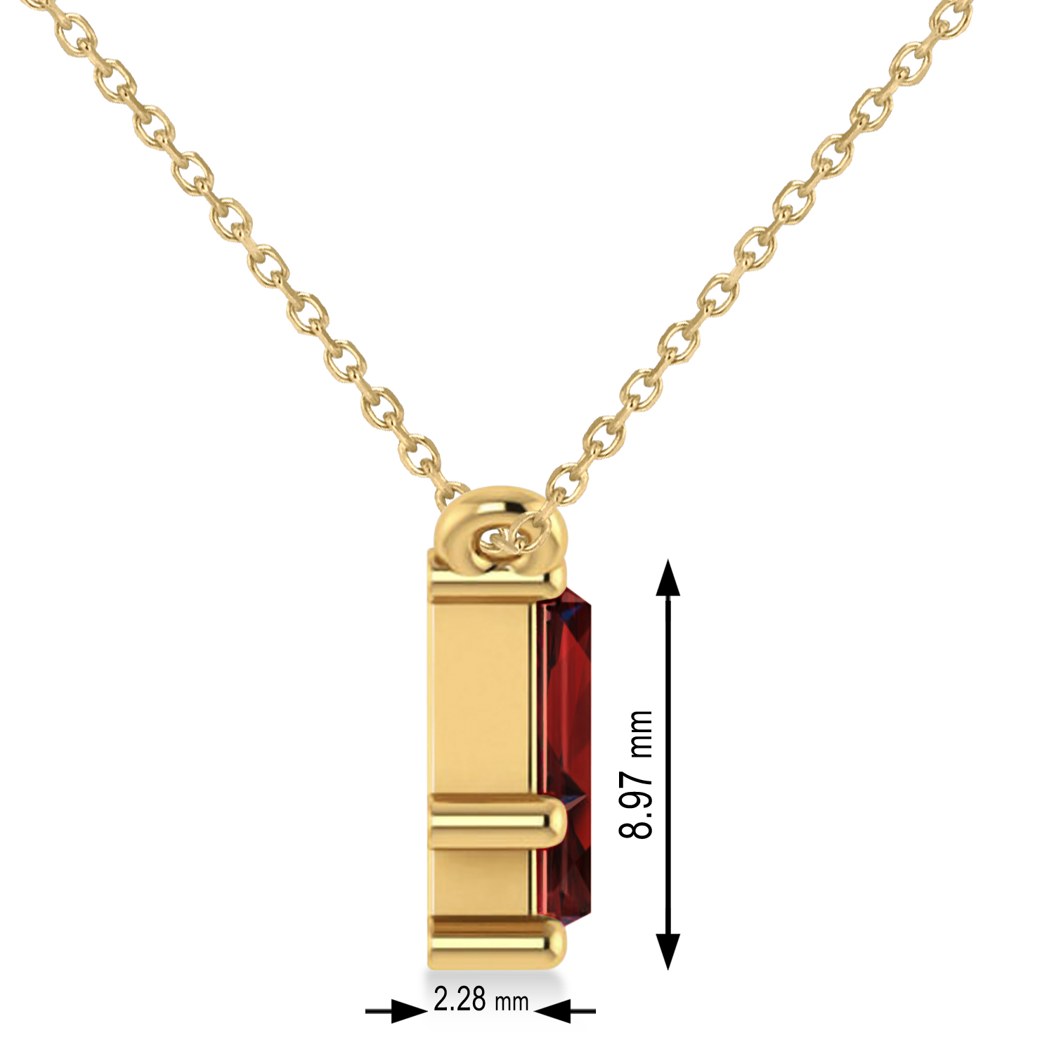 Bar Garnet & Diamond Baguette Necklace 14k Yellow Gold (1.90 ctw)