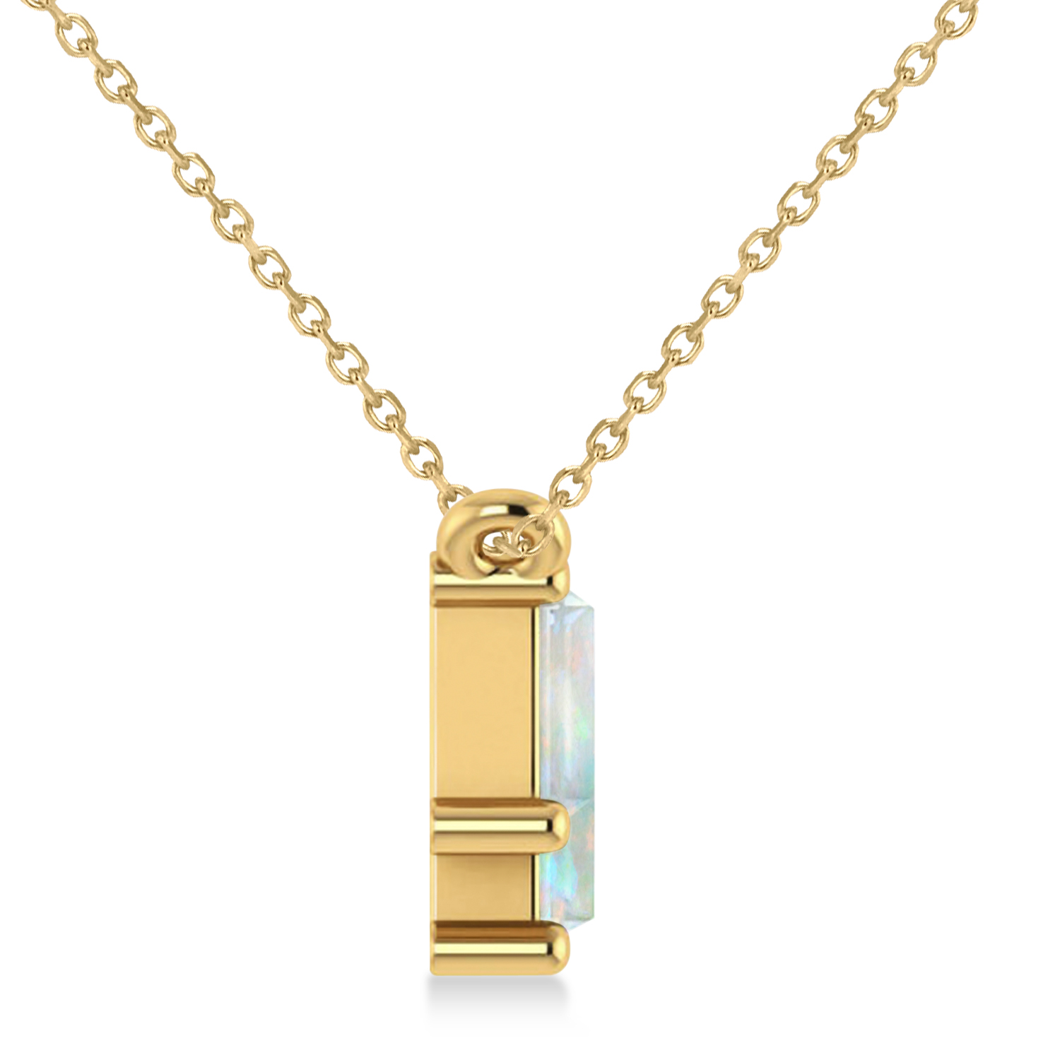 Bar Opal & Diamond Baguette Necklace 14k Yellow Gold (2.10 ctw)