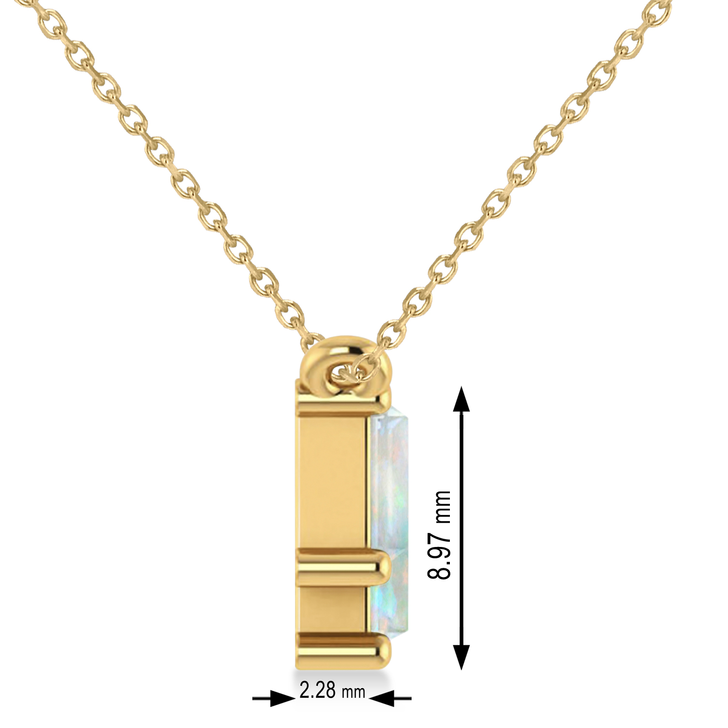 Bar Opal & Diamond Baguette Necklace 14k Yellow Gold (2.10 ctw)