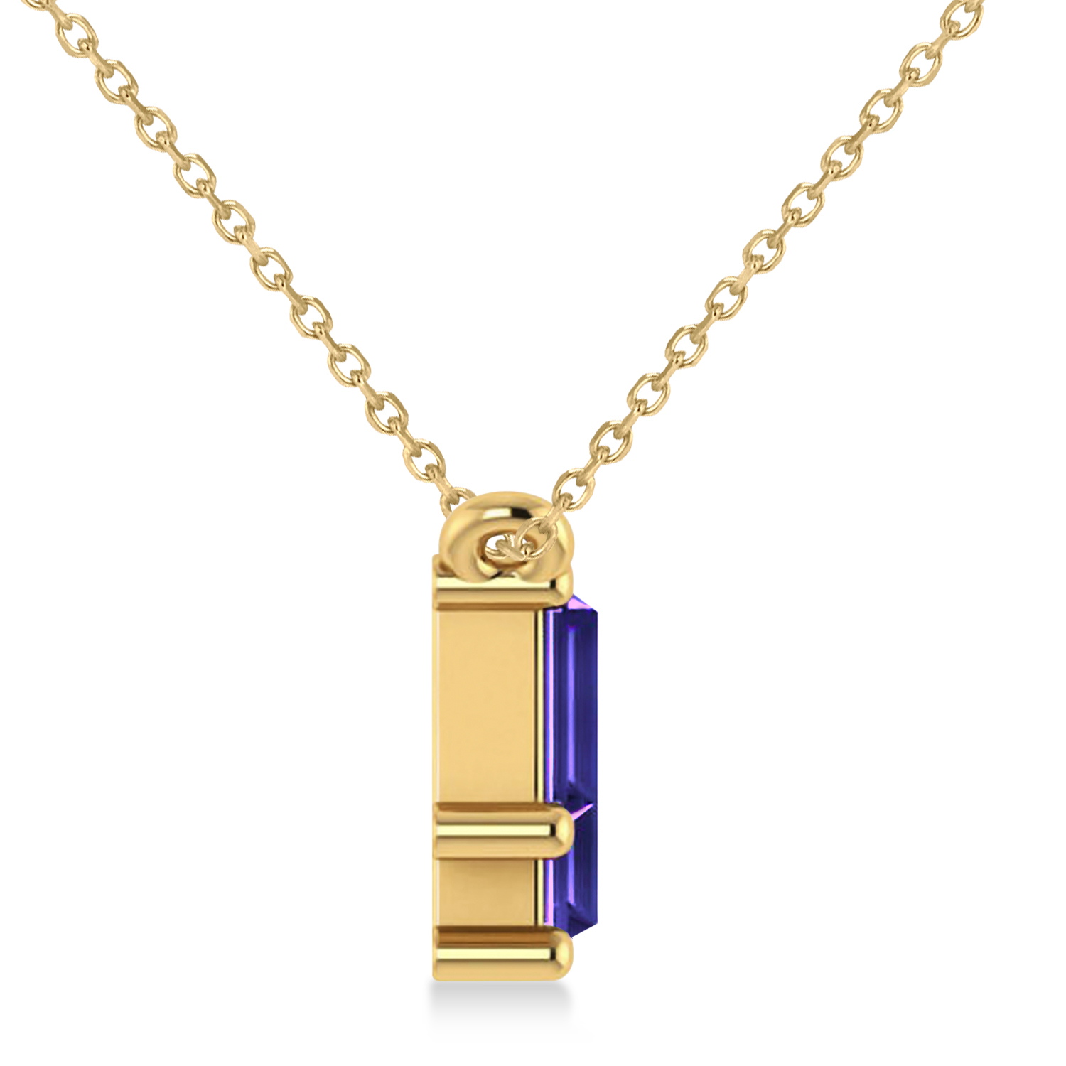 Bar Tanzanite & Diamond Baguette Necklace 14k Yellow Gold (2.42 ctw)
