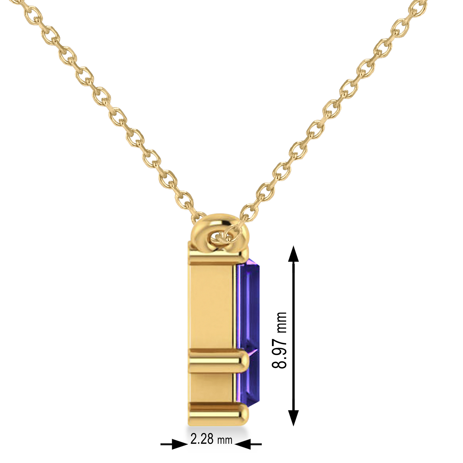 Bar Tanzanite & Diamond Baguette Necklace 14k Yellow Gold (2.42 ctw)