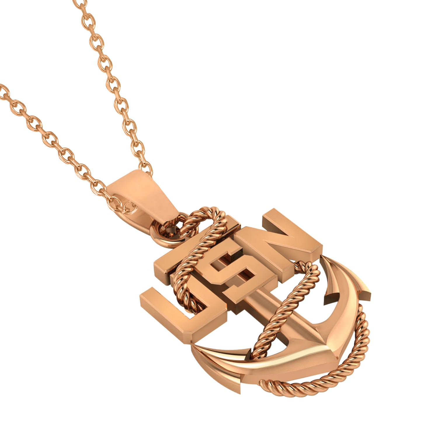 Men's United States Navy Anchor Pendant Necklace 14k Rose Gold
